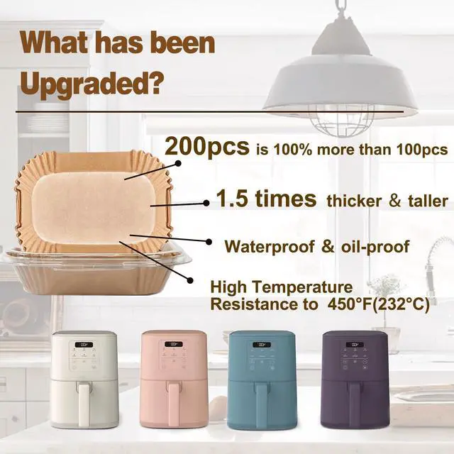 Alt view image 2 of 7 - Air Fryer Liners for Bella, Rectangle Air Fryer Liners, Airfryer Liners for Ninja, Air Fryer Accessories 4qt, 200PCs Air Fryer Paper Liners for bella 4Qt Slim Air Fryer