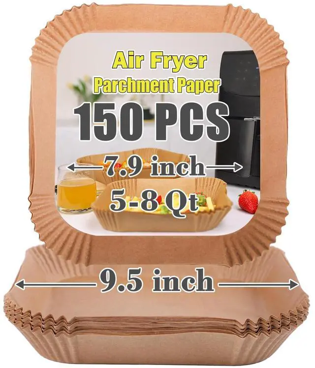 Main image of Air Fryer Square Paper Liners Disposable Large 150 Pcs for 5 to 8 Qt Basket, 7.9 inch Unbleached Non-stick Oil-proof Parchment Paper