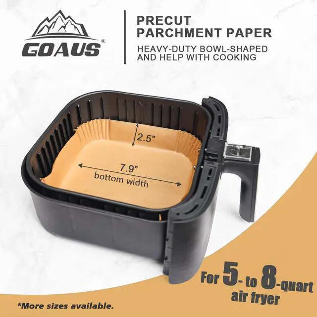 Alt view image 3 of 6 - Air Fryer Square Paper Liners Disposable Large 150 Pcs for 5 to 8 Qt Basket, 7.9 inch Unbleached Non-stick Oil-proof Parchment Paper