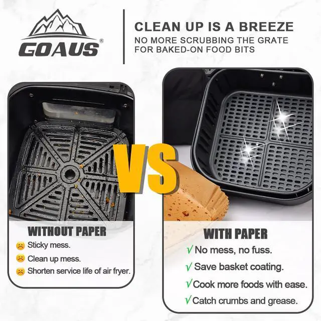 Alt view image 4 of 6 - Air Fryer Square Paper Liners Disposable Large 150 Pcs for 5 to 8 Qt Basket, 7.9 inch Unbleached Non-stick Oil-proof Parchment Paper