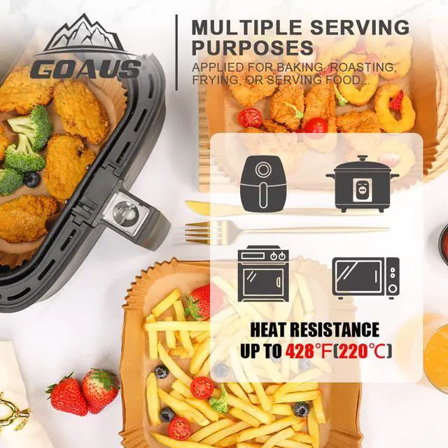 Alt view image 6 of 6 - Air Fryer Square Paper Liners Disposable Large 150 Pcs for 5 to 8 Qt Basket, 7.9 inch Unbleached Non-stick Oil-proof Parchment Paper