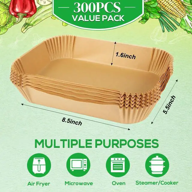Alt view image 2 of 7 - Air Fryer Liners for Ninja Dual Airfryer, Rectangle Disposable Air Fryer Parchment Paper Compatible with Ninja DZ201/ DZ401/ DZ550, Bella Slim Airfryer &More, Air Fryer Accessories