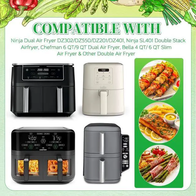 Alt view image 3 of 7 - Air Fryer Liners for Ninja Dual Airfryer, Rectangle Disposable Air Fryer Parchment Paper Compatible with Ninja DZ201/ DZ401/ DZ550, Bella Slim Airfryer &More, Air Fryer Accessories