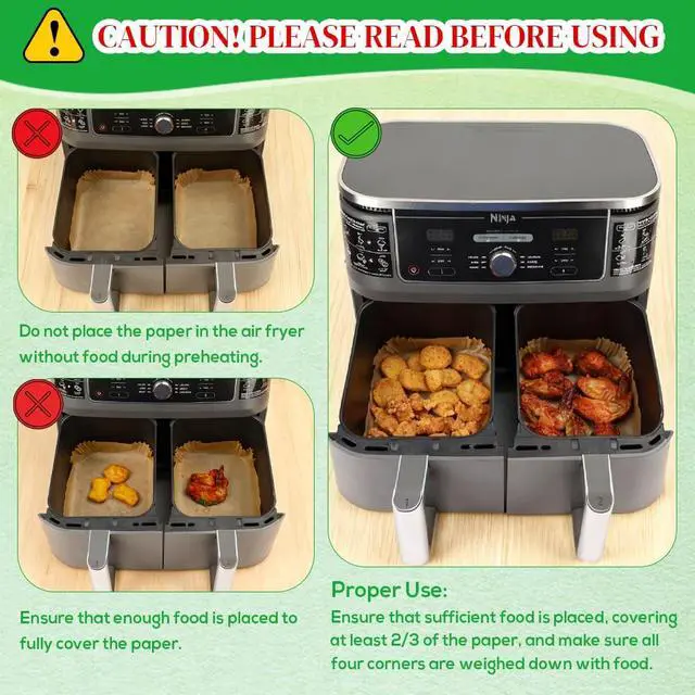 Alt view image 6 of 7 - Air Fryer Liners for Ninja Dual Airfryer, Rectangle Disposable Air Fryer Parchment Paper Compatible with Ninja DZ201/ DZ401/ DZ550, Bella Slim Airfryer &More, Air Fryer Accessories