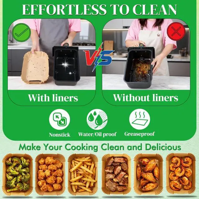 Alt view image 5 of 7 - Air Fryer Liners for Ninja Dual Airfryer, Rectangle Disposable Air Fryer Parchment Paper Compatible with Ninja DZ201/ DZ401/ DZ550, Bella Slim Airfryer &More, Air Fryer Accessories
