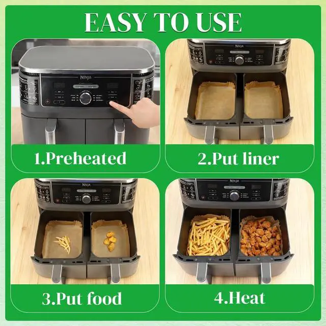 Alt view image 7 of 7 - Air Fryer Liners for Ninja Dual Airfryer, Rectangle Disposable Air Fryer Parchment Paper Compatible with Ninja DZ201/ DZ401/ DZ550, Bella Slim Airfryer &More, Air Fryer Accessories