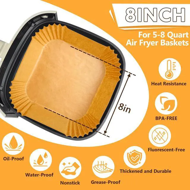 Alt view image 2 of 6 - Air Fryer Liners Disposable, Air Fryer Liners, 8.7" Square Parchment Disposable Paper Liner for Air Fryer, Parchment Paper, Baking, Roasting and Microwave