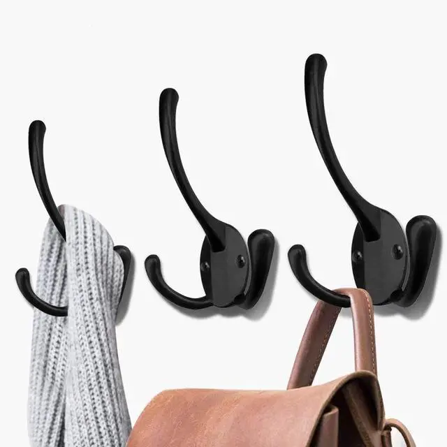 Main image of Wall Mounted Coat Hooks 5 Pack Heavy Duty Black Hardware Robe Hooks Decorative for Single Hanging Coats Towel Cubicle Classroom Kitchen Bath Backpack Hat Hook