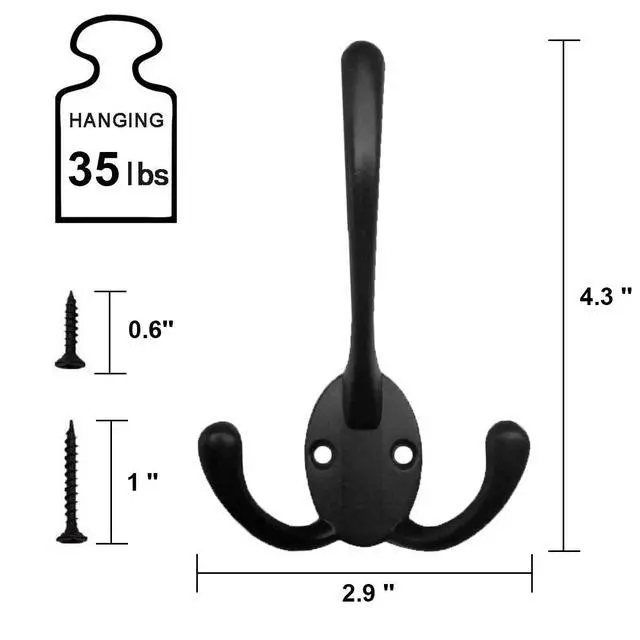 Alt view image 3 of 7 - Wall Mounted Coat Hooks 5 Pack Heavy Duty Black Hardware Robe Hooks Decorative for Single Hanging Coats Towel Cubicle Classroom Kitchen Bath Backpack Hat Hook