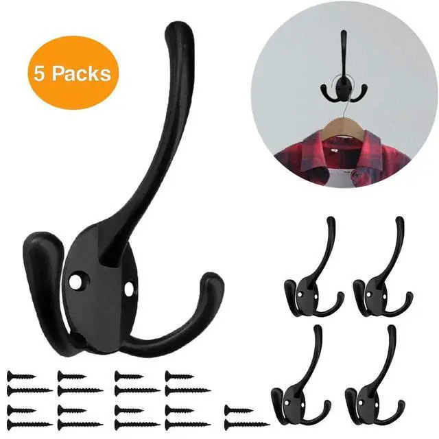 Alt view image 2 of 7 - Wall Mounted Coat Hooks 5 Pack Heavy Duty Black Hardware Robe Hooks Decorative for Single Hanging Coats Towel Cubicle Classroom Kitchen Bath Backpack Hat Hook