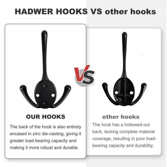 Alt view image 4 of 7 - Wall Mounted Coat Hooks 5 Pack Heavy Duty Black Hardware Robe Hooks Decorative for Single Hanging Coats Towel Cubicle Classroom Kitchen Bath Backpack Hat Hook