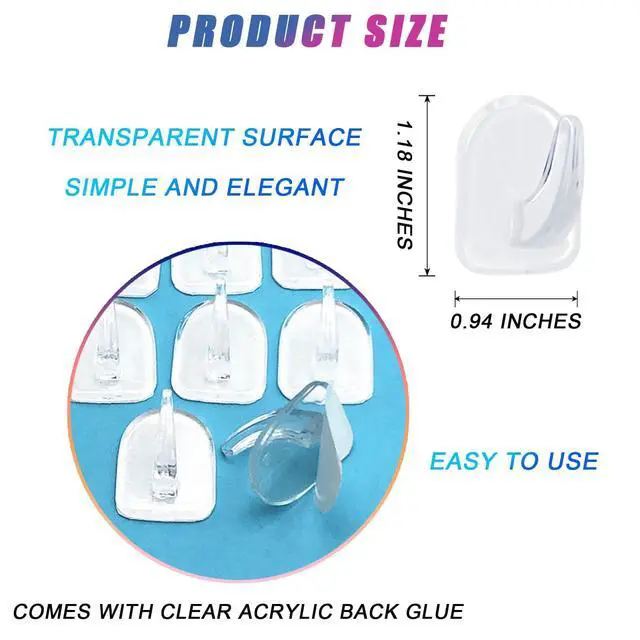 Alt view image 2 of 6 - Traceless Clear Plastic Adhesive Hooks No Damage Transparent Reusable Seamless Hooks Sticky Hangers with Non Marking Sticker for Kitchen Bathroom Bedroom Office Wall3*2.4Cm/1.18*0.94Inches