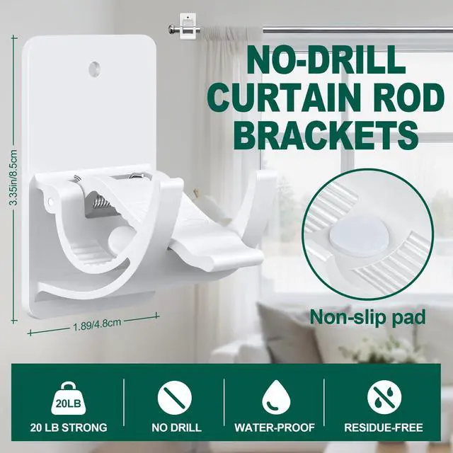 Alt view image 2 of 7 - No Drill Curtain Rod Brackets, 4 Pack Adhesive Holders for Rental Homes