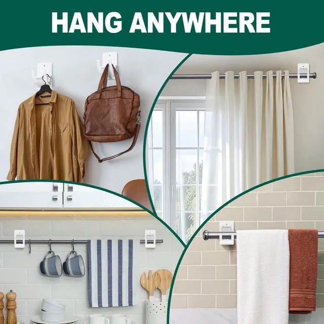Alt view image 6 of 7 - No Drill Curtain Rod Brackets, 4 Pack Adhesive Holders for Rental Homes