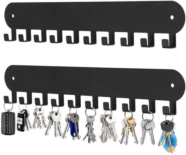 Main image of Key Holder for Wall, Key Hooks with 10 Hooks, Black