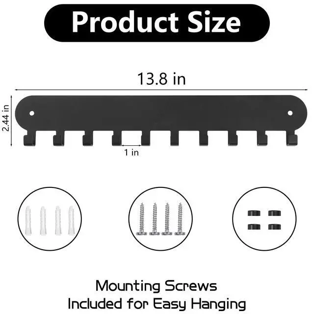 Alt view image 2 of 7 - Key Holder for Wall, Key Hooks with 10 Hooks, Black