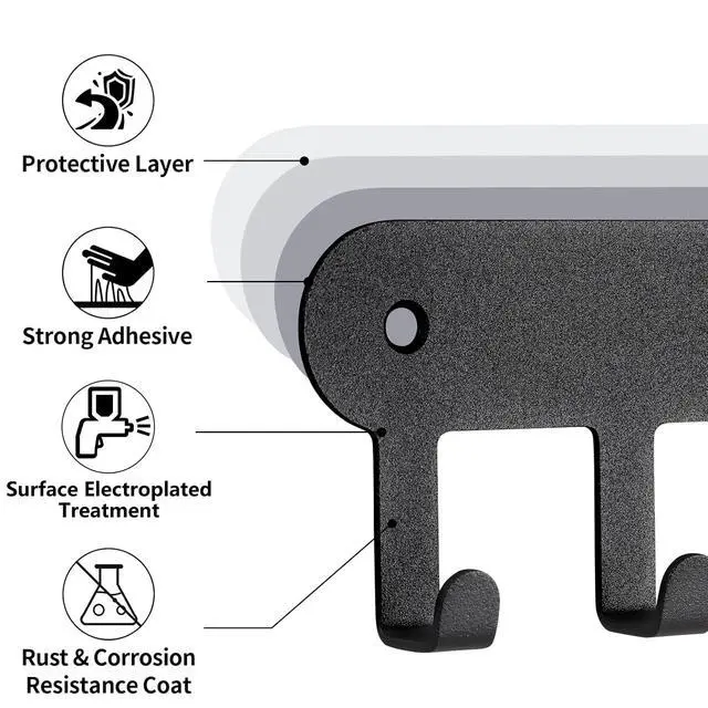 Alt view image 5 of 7 - Key Holder for Wall, Key Hooks with 10 Hooks, Black