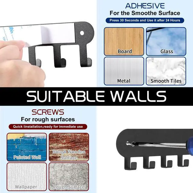 Alt view image 6 of 7 - Key Holder for Wall, Key Hooks with 10 Hooks, Black
