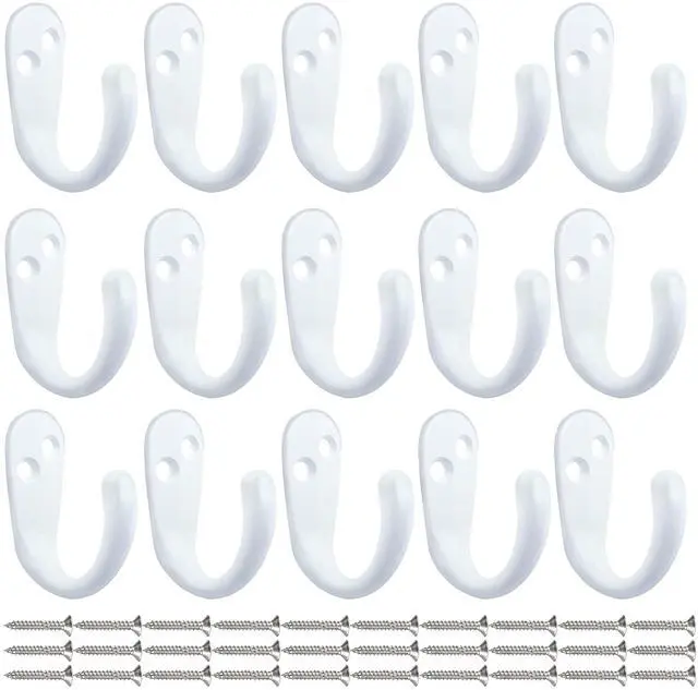 Alt view image 2 of 7 - Coat Hooks Wall Mounted White Single Prong Robe Hook