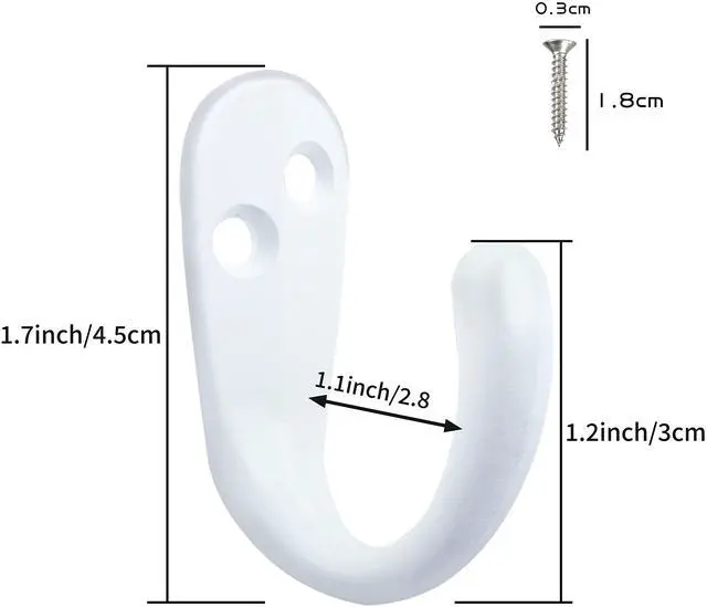 Alt view image 3 of 7 - Coat Hooks Wall Mounted White Single Prong Robe Hook