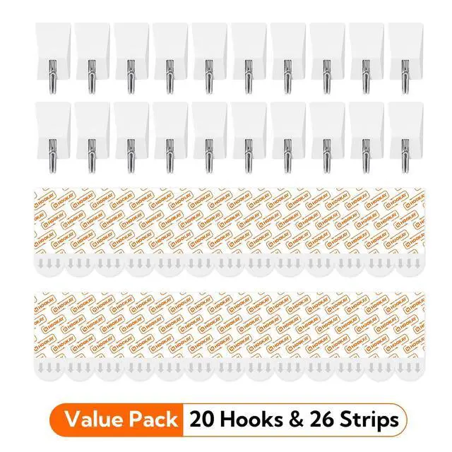 Alt view image 7 of 7 - Small Wire Toggle Hooks with 16 Damage-Free Wall Hooks and 24 Adhesive Strips, No Tools Removable Hanging for Light Decor/Keys/Photos, Holds up to 1 lb