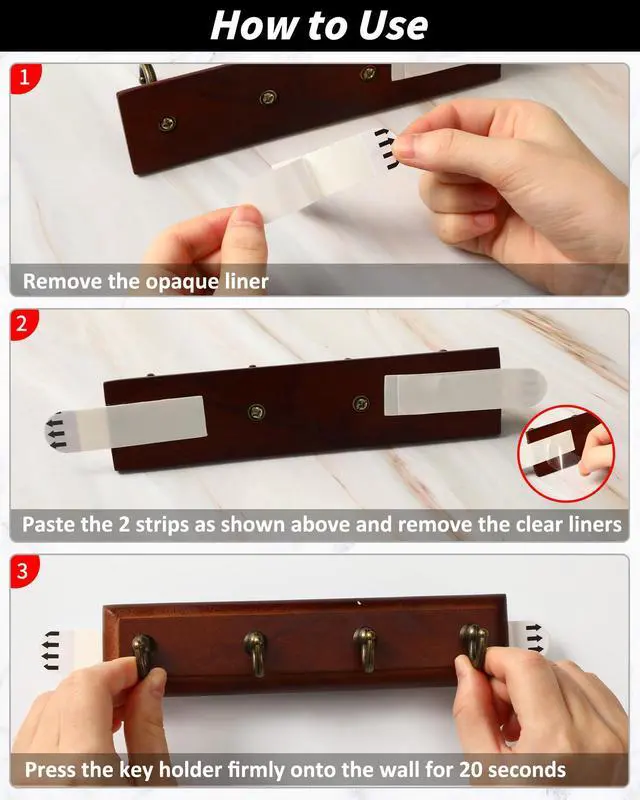 Alt view image 7 of 7 - Key Holder Wall Mount Adhesive, Easy Removal Super Adhesive Tapes, No Damage Small Key Rack with 4 Hooks for Entryway Door Bathroom and Kitchen (Brown)