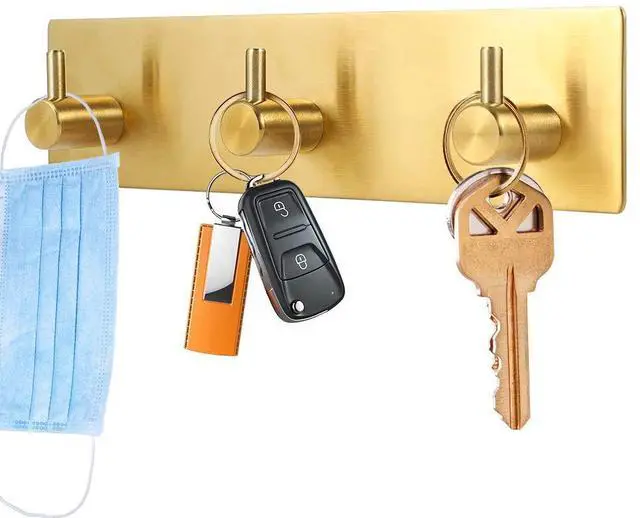 Main image of Holder for Wall Decorative, Adhesive Stainless Steel Key Hooks, Key Hanger Key Organizer for Wall, Towel Hook Coat Hanger for Entryway Hallway Kitchen(Three Rows,Golden 1PCS)