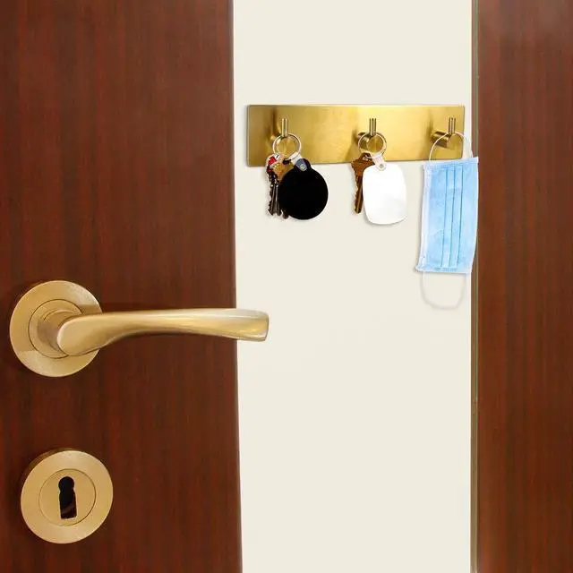 Alt view image 3 of 7 - Holder for Wall Decorative, Adhesive Stainless Steel Key Hooks, Key Hanger Key Organizer for Wall, Towel Hook Coat Hanger for Entryway Hallway Kitchen(Three Rows,Golden 1PCS)
