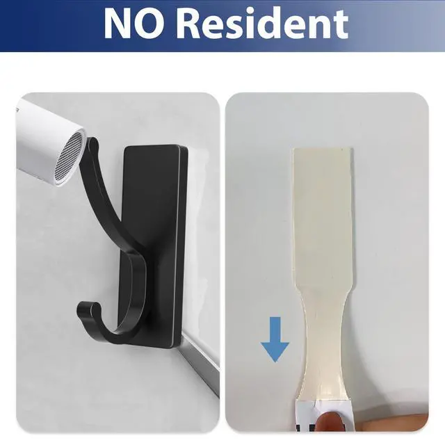 Alt view image 2 of 7 - Adhesive Wall Hooks with Strip - No Residue, Easy to Remove, Strong Heavy Duty Sticky Towel Hook, 4 Pack Black