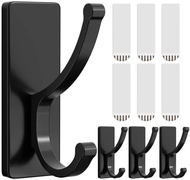 Main image of Adhesive Wall Hooks with Strip - No Residue, Easy to Remove, Strong Heavy Duty Sticky Towel Hook, 4 Pack Black