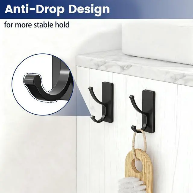 Alt view image 7 of 7 - Adhesive Wall Hooks with Strip - No Residue, Easy to Remove, Strong Heavy Duty Sticky Towel Hook, 4 Pack Black