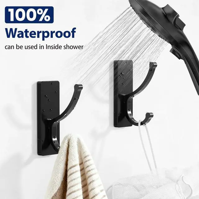 Alt view image 5 of 7 - Adhesive Wall Hooks with Strip - No Residue, Easy to Remove, Strong Heavy Duty Sticky Towel Hook, 4 Pack Black