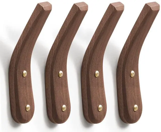 Main image of Wood Hooks Wall Mounted Minimalist Natural Real Walnut (4 Pack)