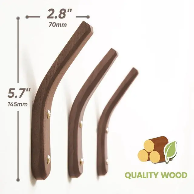Alt view image 6 of 7 - Wood Hooks Wall Mounted Minimalist Natural Real Walnut (4 Pack)