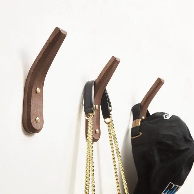 Alt view image 4 of 7 - Wood Hooks Wall Mounted Minimalist Natural Real Walnut (4 Pack)