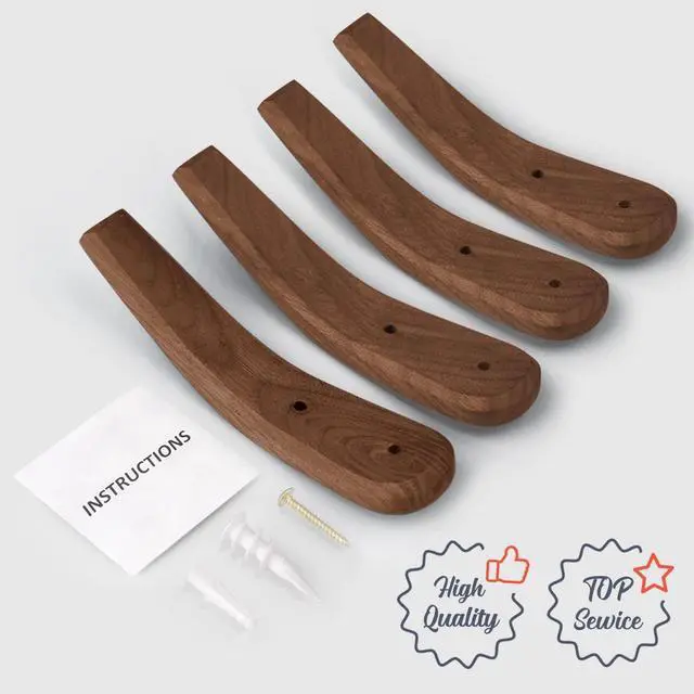 Alt view image 7 of 7 - Wood Hooks Wall Mounted Minimalist Natural Real Walnut (4 Pack)