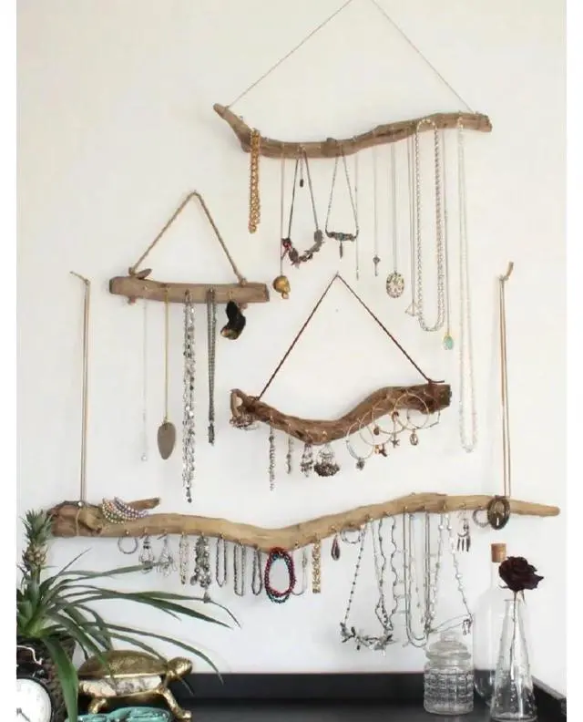 Alt view image 3 of 7 - Driftwood Wall Decor, 15 Inch Branch Jewelry Organizer, 5 Hooks