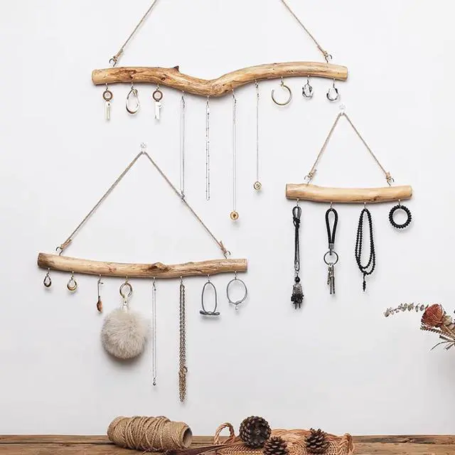 Alt view image 6 of 7 - Driftwood Wall Decor, 15 Inch Branch Jewelry Organizer, 5 Hooks