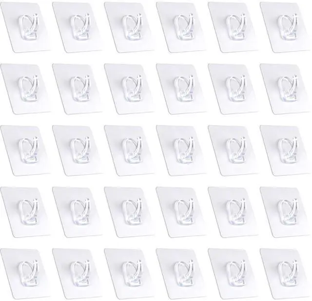 Main image of Clear Adhesive Wall Hooks - Transparent Acrylic, Reusable & Non - Marking. Ideal for Kitchen, Bath, Bedroom & Office