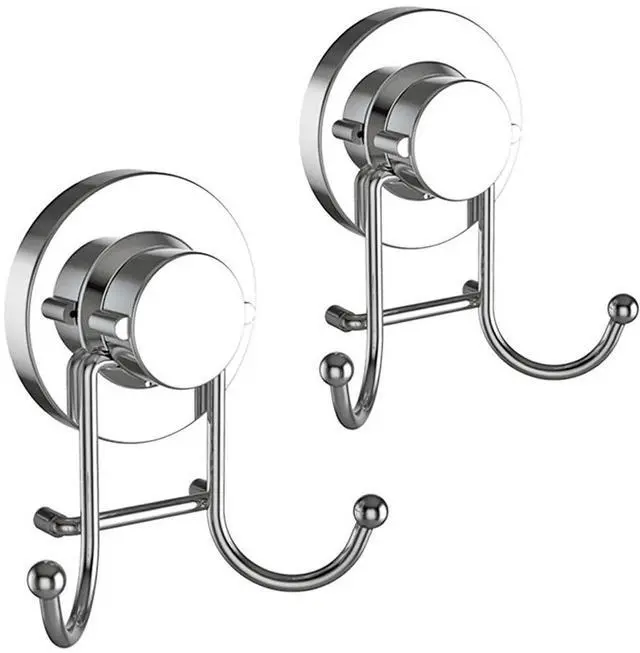 Main image of Cup Hooks for Shower & Bathroom Towel Holder 2-Pack Suction Cups Hooks for Hanging Towels, Robes, & Coats - Tiles, Glass Door or Mirror Shower and Towel Hooks - Chrome, Stainless