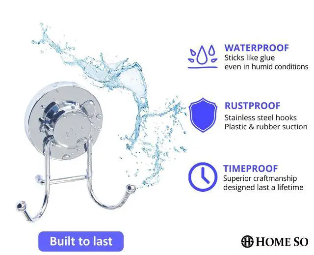 Alt view image 5 of 7 - Cup Hooks for Shower & Bathroom Towel Holder 2-Pack Suction Cups Hooks for Hanging Towels, Robes, & Coats - Tiles, Glass Door or Mirror Shower and Towel Hooks - Chrome, Stainless