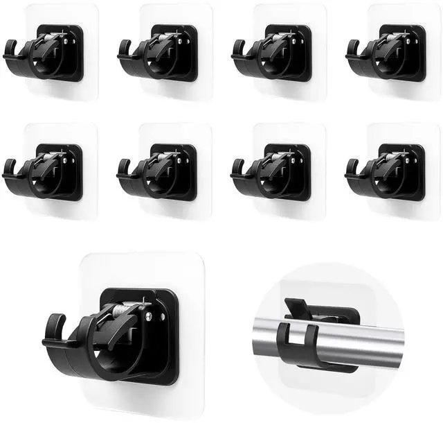 Main image of Curtain Rod Bracket No Drilling, 8 PCS Self Adhesive Curtain Rod Holders, Non Drill Sticky Nail Free Drillless Rods Hanger Hooks Holder Brackets for Wall Home Kitchen Bedroom Bathroom Hotel (Black)
