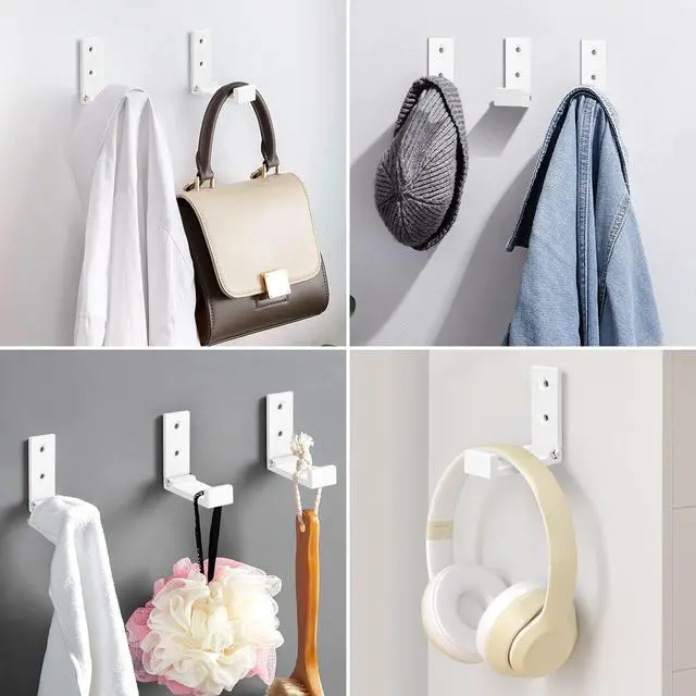 Alt view image 2 of 7 - Folding Coat Hooks White Wall Hooks with Screws Aluminum Alloy Hook