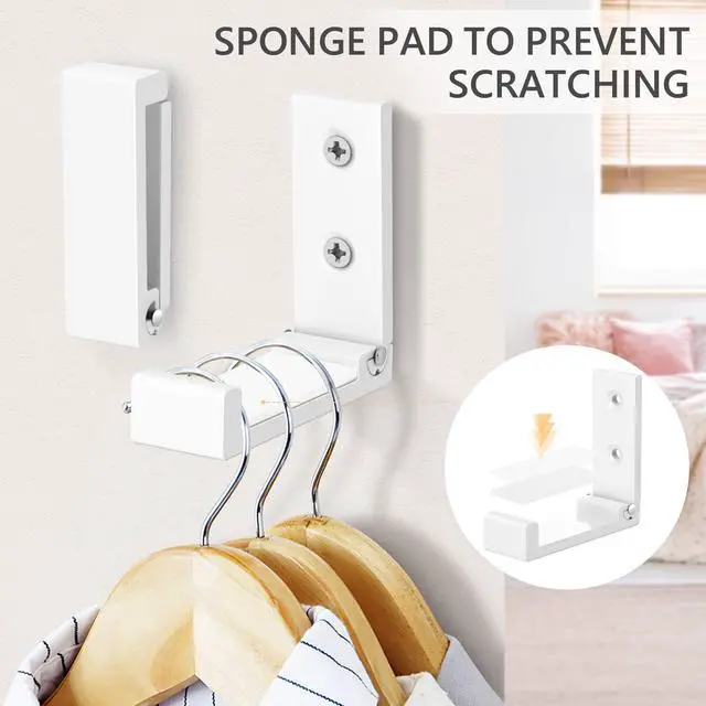 Alt view image 4 of 7 - Folding Coat Hooks White Wall Hooks with Screws Aluminum Alloy Hook