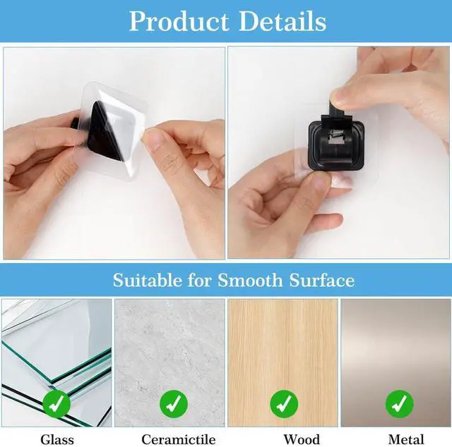Alt view image 6 of 7 - Curtain Rod Bracket No Drilling, 8 PCS Self Adhesive Curtain Rod Holders, Non Drill Sticky Nail Free Drillless Rods Hanger Hooks Holder Brackets for Wall Home Kitchen Bedroom Bathroom Hotel (Black)