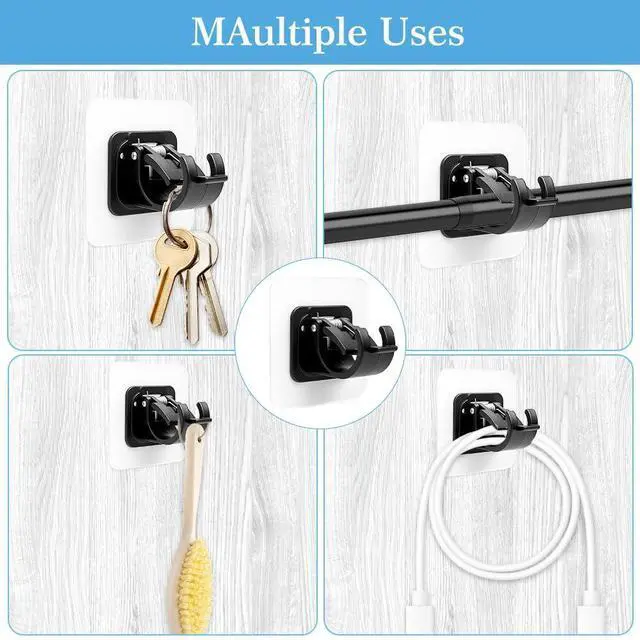 Alt view image 7 of 7 - Curtain Rod Bracket No Drilling, 8 PCS Self Adhesive Curtain Rod Holders, Non Drill Sticky Nail Free Drillless Rods Hanger Hooks Holder Brackets for Wall Home Kitchen Bedroom Bathroom Hotel (Black)
