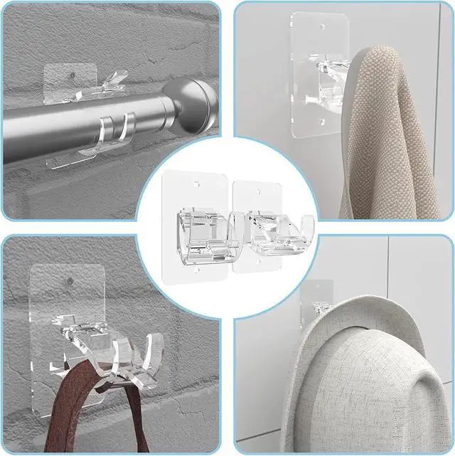 Alt view image 6 of 7 - No Drill Curtain Brackets, Self-Adhesive Rods, Adjustable Curtain Hooks for Rods Under 1.57 Inch (Transparent)