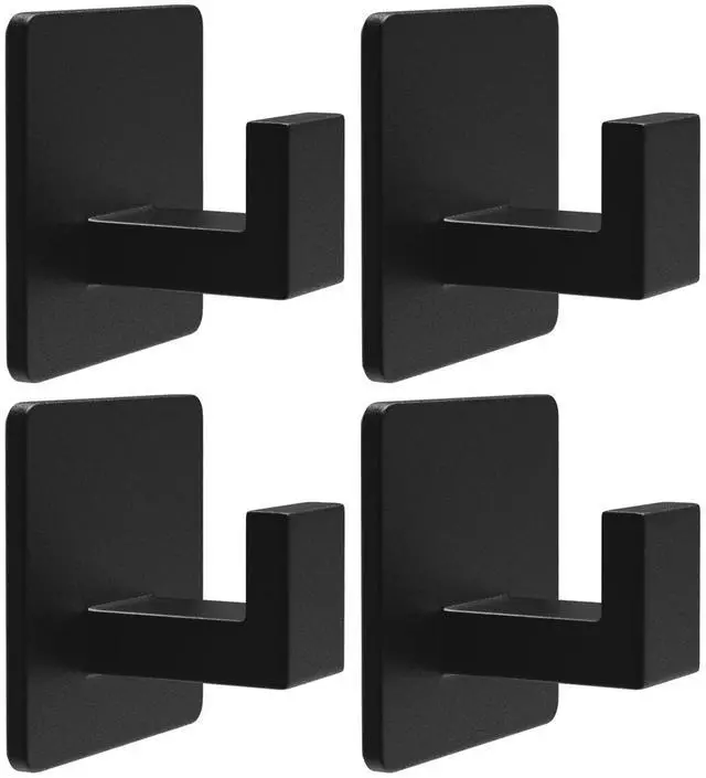 Main image of Adhesive Towel Hooks, Heavy Duty Wall Hooks Aluminum Hooks Stick on Door, Kitchen, Bathroom for Hanging Coat, Hat, Towel, Robe, Clothes (Black)
