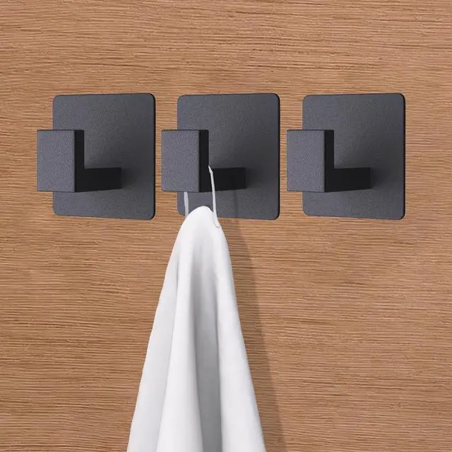 Alt view image 3 of 7 - Adhesive Towel Hooks, Heavy Duty Wall Hooks Aluminum Hooks Stick on Door, Kitchen, Bathroom for Hanging Coat, Hat, Towel, Robe, Clothes (Black)