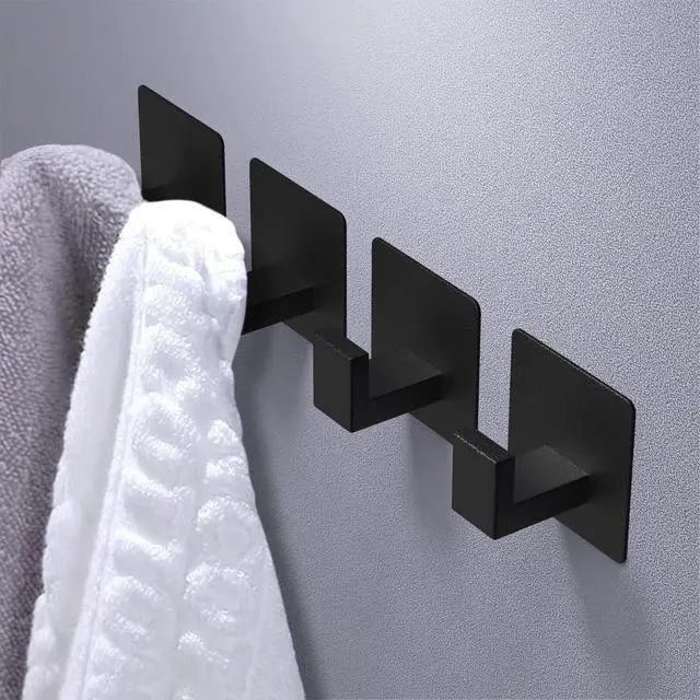 Alt view image 4 of 7 - Adhesive Towel Hooks, Heavy Duty Wall Hooks Aluminum Hooks Stick on Door, Kitchen, Bathroom for Hanging Coat, Hat, Towel, Robe, Clothes (Black)